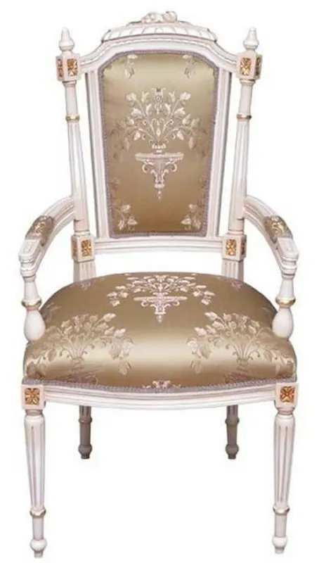 Casa Padrino chaise de salle à manger baroque or / crème / or - Chaise de style antique fait main avec accoudoirs - Mobilier de salle à manger de style baroque Finale Aktion