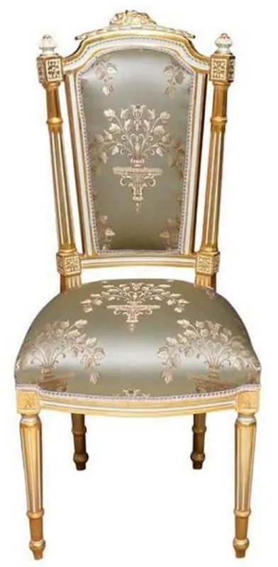 Abverkauf Casa Padrino chaise de salle à manger baroque argent / blanc / or - Chaise de style antique fait main - Mobilier de salle à manger de style baroque