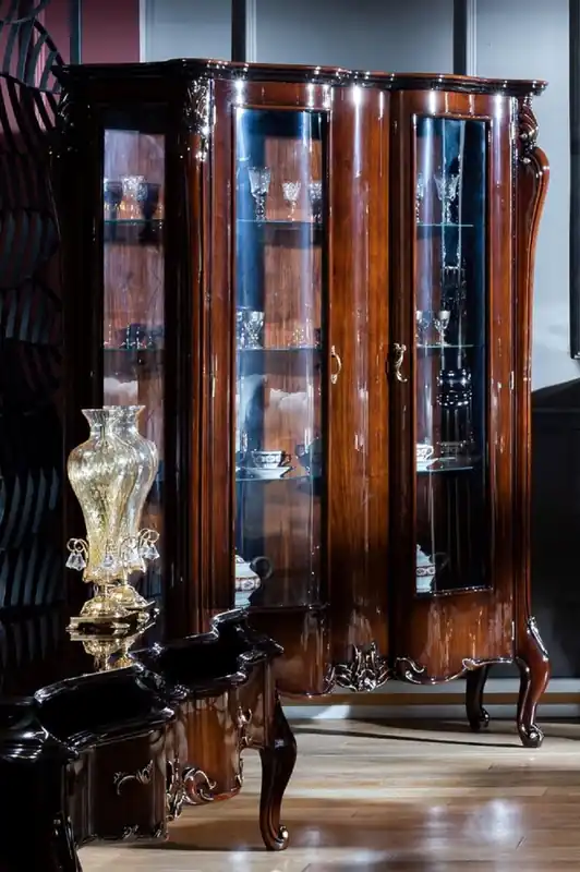 Geprüft Casa Padrino vitrine baroque de luxe marron foncé / or - Vitrine fait main en bois massif avec 2 portes en verre - Mobilier Baroque