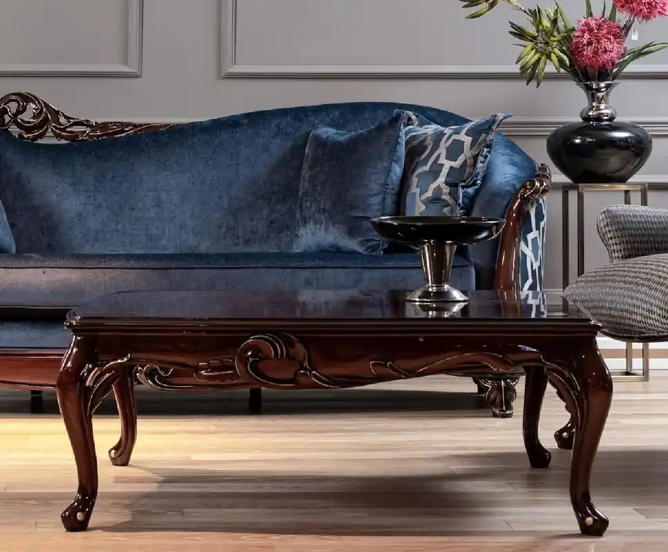 Casa Padrino table basse baroque de luxe marron foncé / or - Table de salon en bois massif fait main - Meuble de salon baroque Letzte Chance