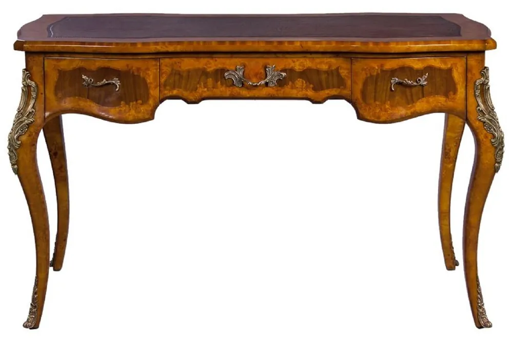 Zertifiziert Casa Padrino bureau baroque de luxe marron clair / marron foncé / rouge - Secrétaire artisanal en bois massif avec 3 tiroirs - Mobilier de bureau baroque noble