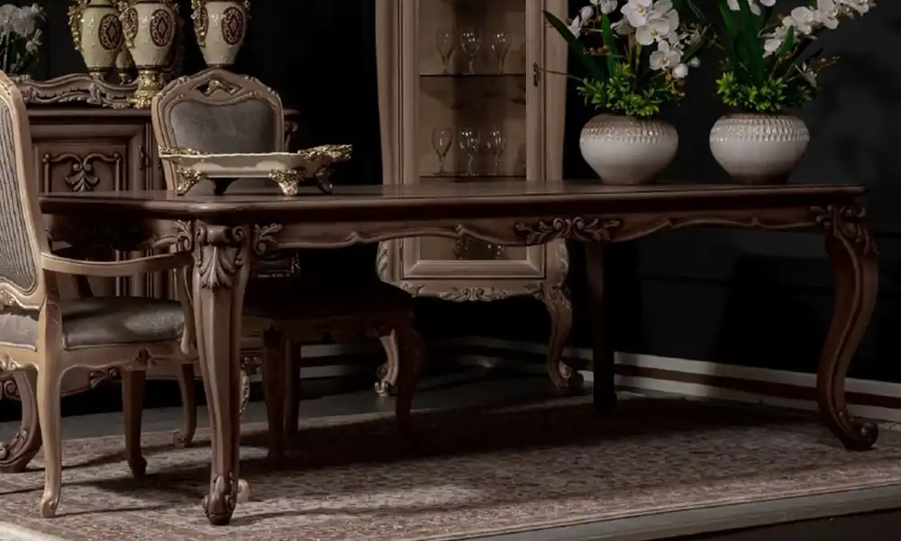 Solange Der Vorrat Reicht Casa Padrino table à manger baroque de luxe marron - Magnifique table de salle à manger en bois massif de style baroque - Mobilier de salle à manger baroque