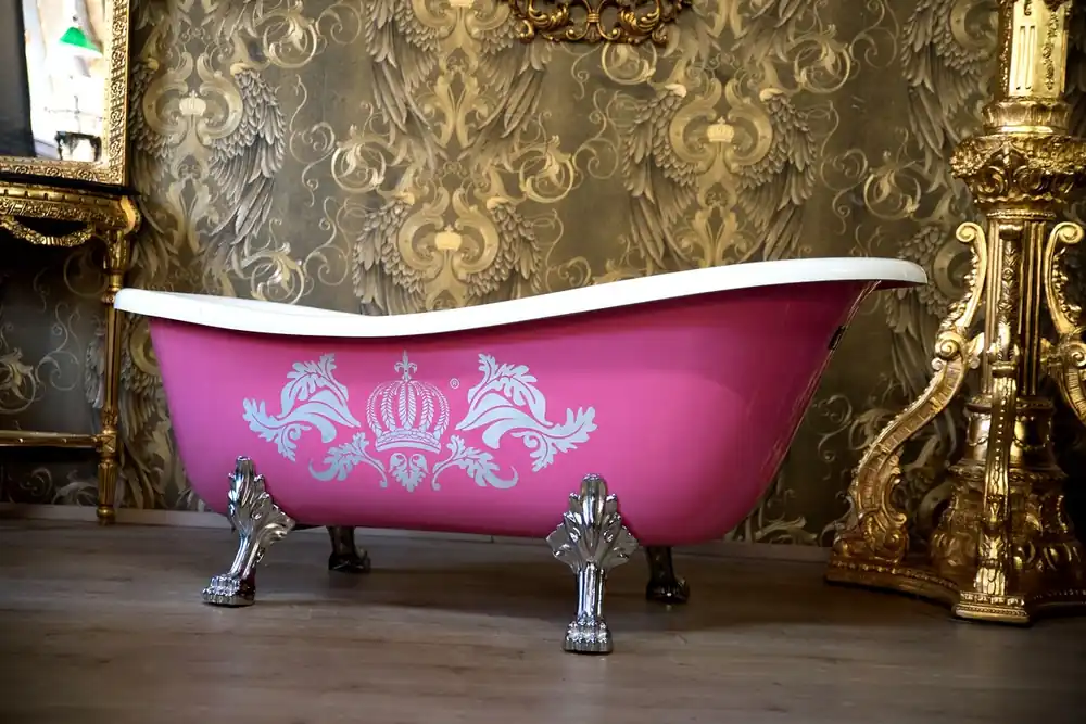 Online Kaufen Baignoire de luxe Pompöös by Casa Padrino par Harald Glööckler rose / argent / blanc 1695 mm avec pieds de lion argentés -PIÈCE D'EXPOSITION-