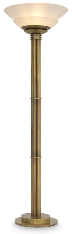 Finale Aktion Casa Padrino lampadaire de luxe laiton antique / blanc Ø 60 x H. 195 cm - Lampadaire rond en métal avec abat-jour en verre - Collection de Luxe