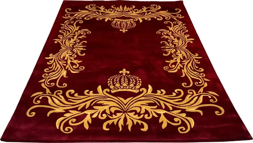 Tapis de luxe Pompöös by Casa Padrino par Harald Glööckler 80 x 150 cm couronne bordeaux rouge / or - tapis design baroque - tissé à la main à partir de laine Preiswert