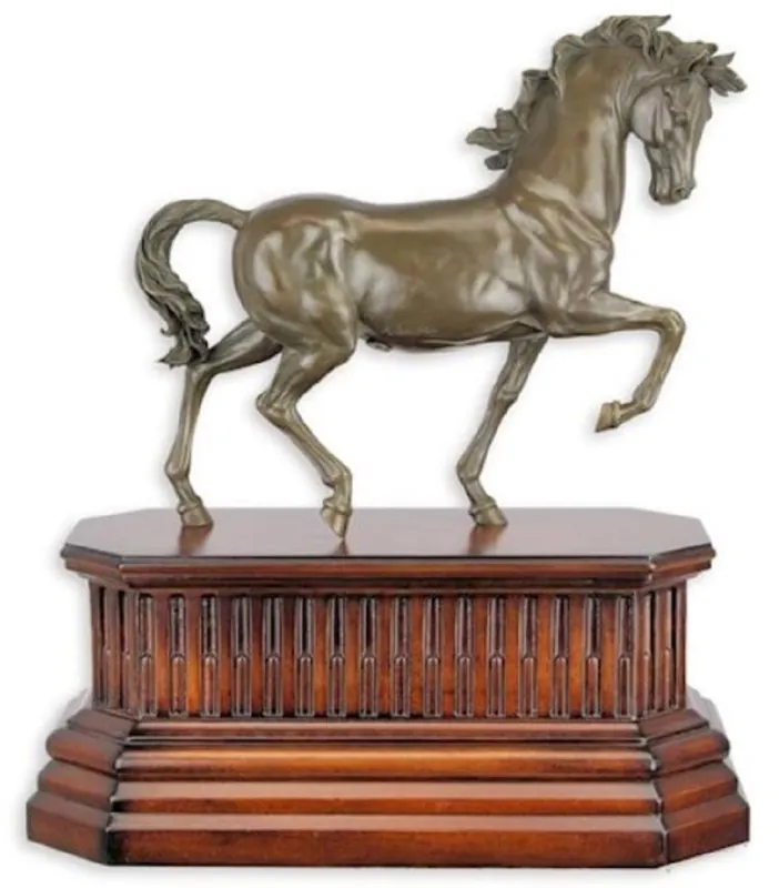 Preisreduziert Casa Padrino sculpture en bronze de luxe cheval sur socle bois bronze / marron 40,9 x 19,9 x H. 46,5 cm - Figurine en Bronze - Figurine Décorative - Accessoires Décoratifs