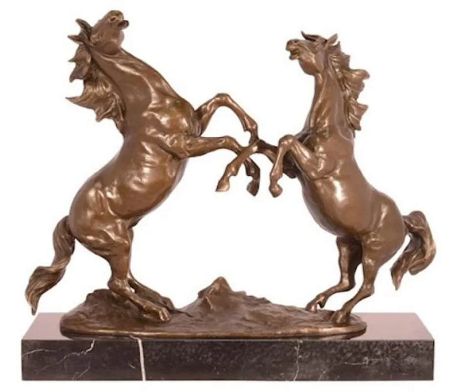Casa Padrino sculpture en bronze de luxe 2 chevaux sur socle marbre bronze / noir 42 x H. 36,5 cm - Figurine en Bronze - Figurine Décorative - Accessoires Décoratifs Heißes Angebot