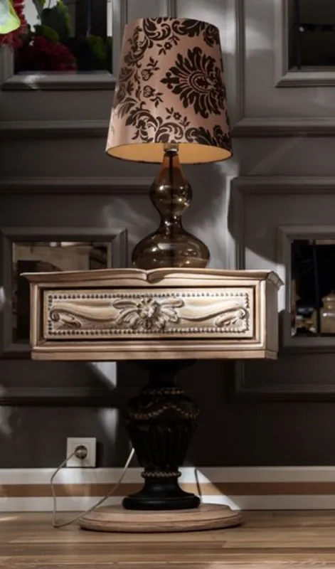 Expressversand Casa Padrino table de chevet baroque de luxe naturel / noir / or - Table de chevet baroque fait main avec tiroir - Mobilier de chambre baroque