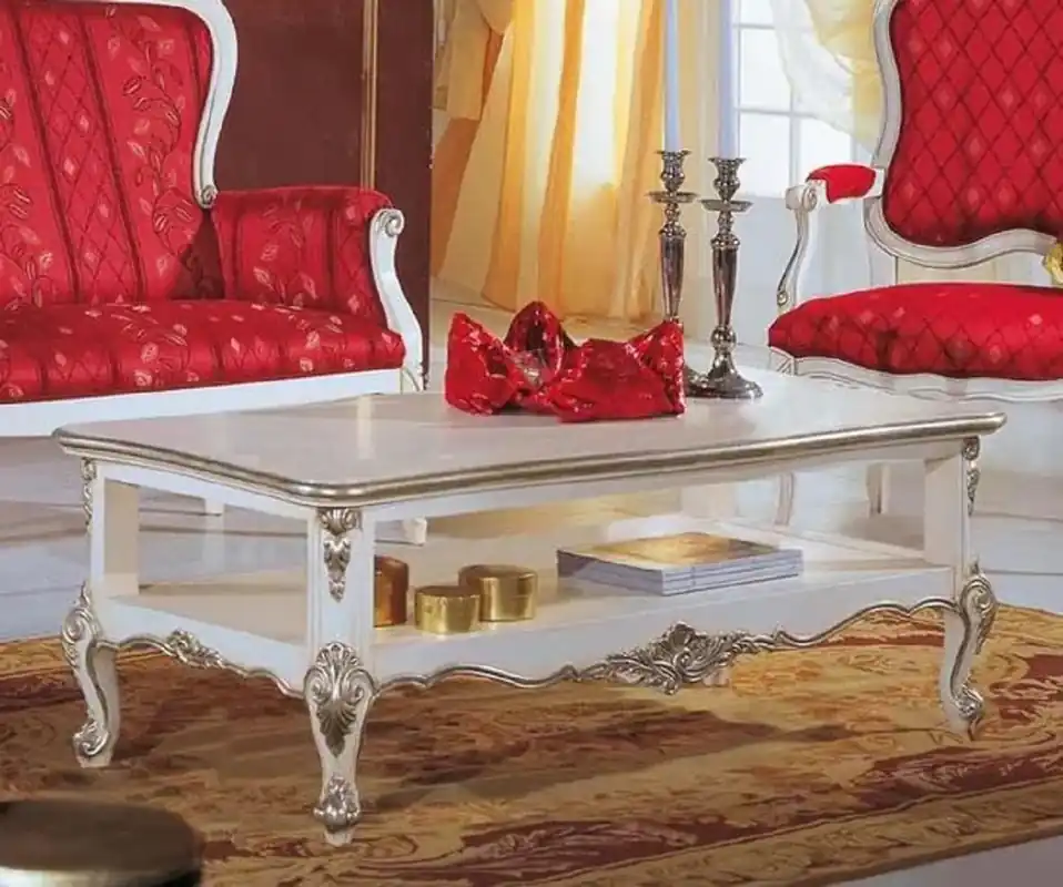 Casa Padrino table basse baroque de luxe blanc / argent - Table de salon noble de style baroque - Mobilier de salon baroque - Qualité de Luxe - Fabriqué en Italie Direktkauf