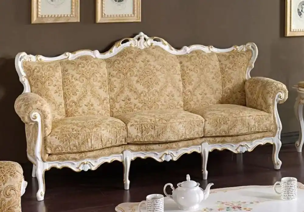 Finale Aktion Casa Padrino canapé baroque de luxe beige / blanc / or - Canapé de salon fait main de style baroque - Meubles de Salon et d'Hôtel Baroques - Qualité de Luxe - Fabriqué en Italie