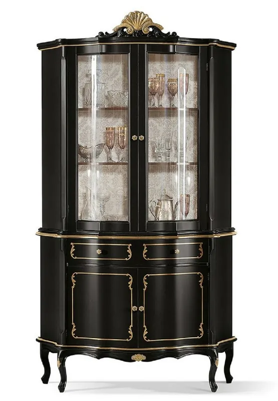 Aktuell Casa Padrino armoire vitrine baroque de luxe noir / or - Magnifique vitrine baroque avec 4 portes et tiroir - Mobilier Baroque - Qualité de Luxe - Fabriqué en Italie