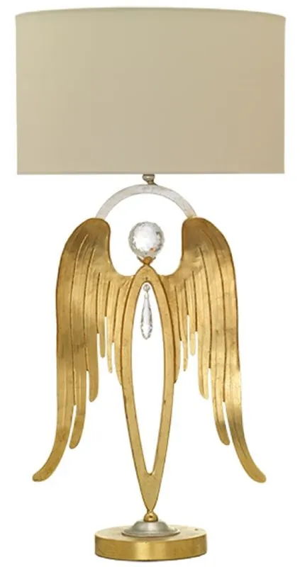 Kracherpreis Casa Padrino lampe de table luxe ange or / argent / crème Ø 28 x H. 56,5 cm - Lampe de bureau moderne avec verre en cristal Swarovski noble - Qualité de Luxe - Fabriqué en Italie