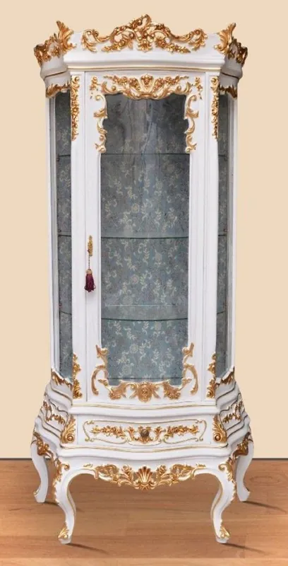Ausverkauf Casa Padrino vitrine baroque blanc / or - Magnifique armoire baroque avec porte vitrée et tiroir - Meuble de salon baroque fait main