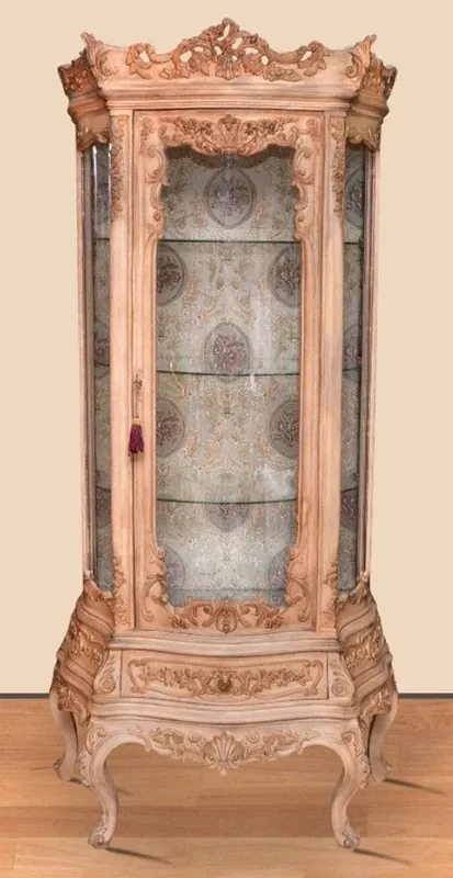 Casa Padrino vitrine baroque naturelle - Magnifique armoire baroque avec porte vitrée et tiroir - Meuble de salon baroque fait main Saisonangebot