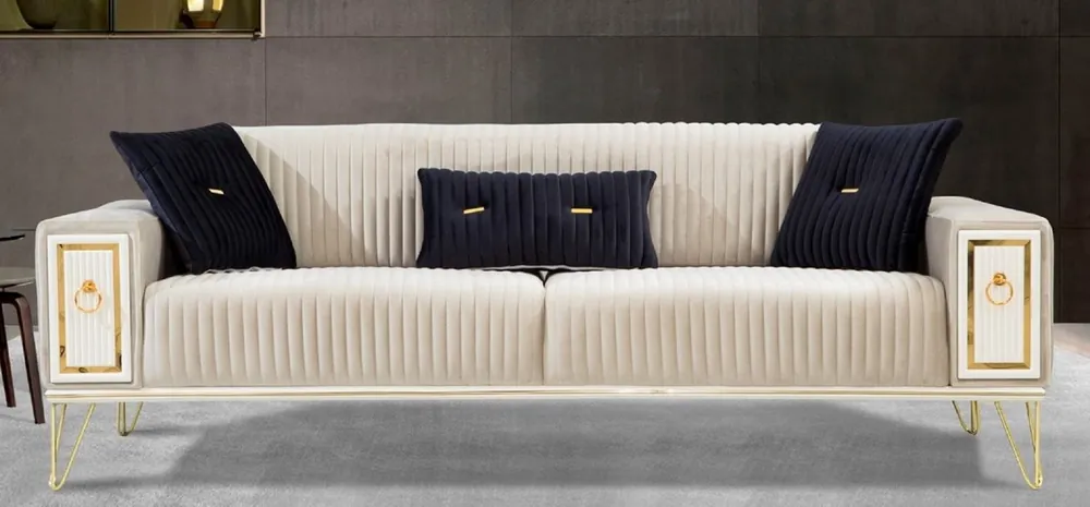 Casa Padrino canapé-lit de luxe crème / blanc / or 220 x 90 x H. 80 cm - Canapé de salon moderne - Meuble de salon Ausverkauf