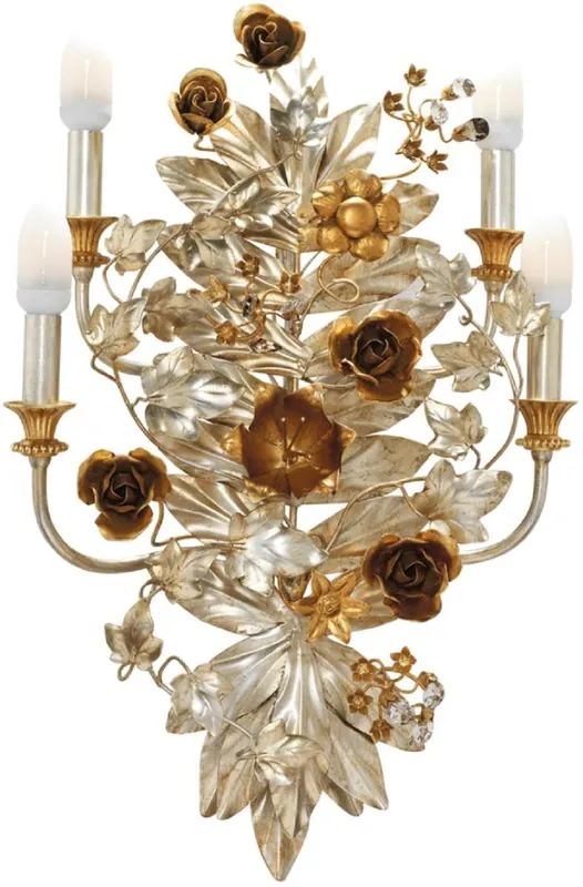 Wochenendangebot Casa Padrino applique murale cristal Art Nouveau de luxe roses & fleurs argent / or 42 x 18 x H. 65 cm - Appliques Baroque & Art Nouveau
