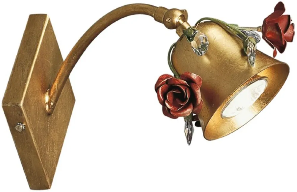 Casa Padrino applique murale Art Nouveau de luxe roses avec verre cristal Swarovski et abat-jour pivotant or / rouge 12 x 16 x H. 23 cm - Appliques Baroque & Art Nouveau Solange Der Vorrat Reicht