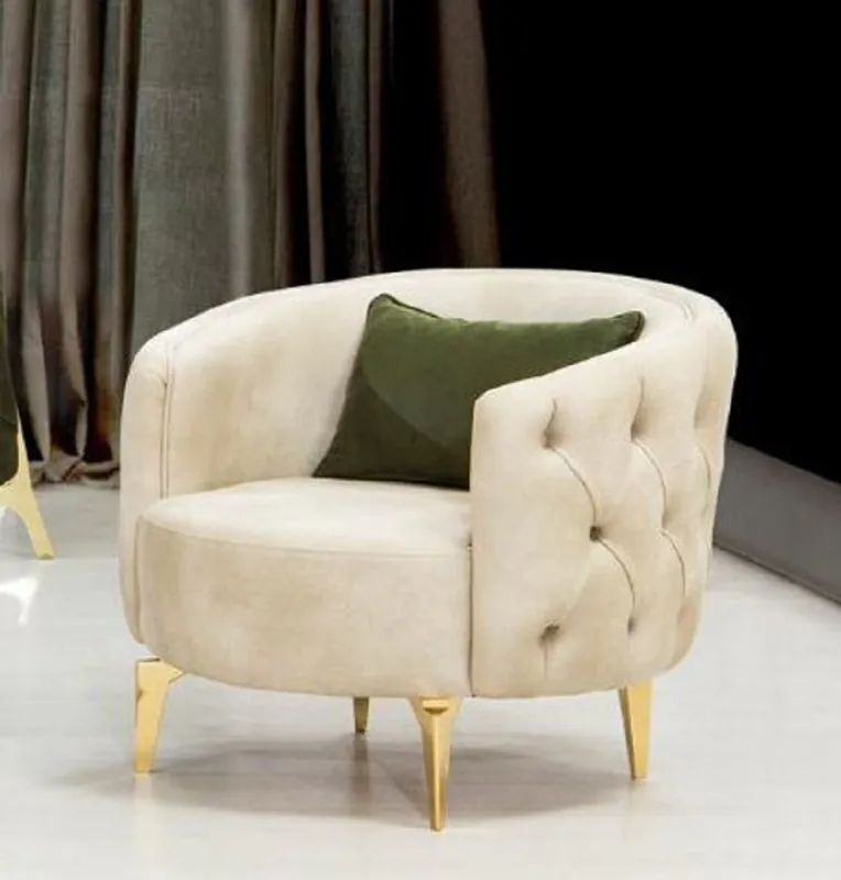 Bestpreis Casa Padrino fauteuil Chesterfield de luxe crème / or 90 x 95 x H. 75 cm - Fauteuil de salon moderne - Mobilier de Salon Chesterfield
