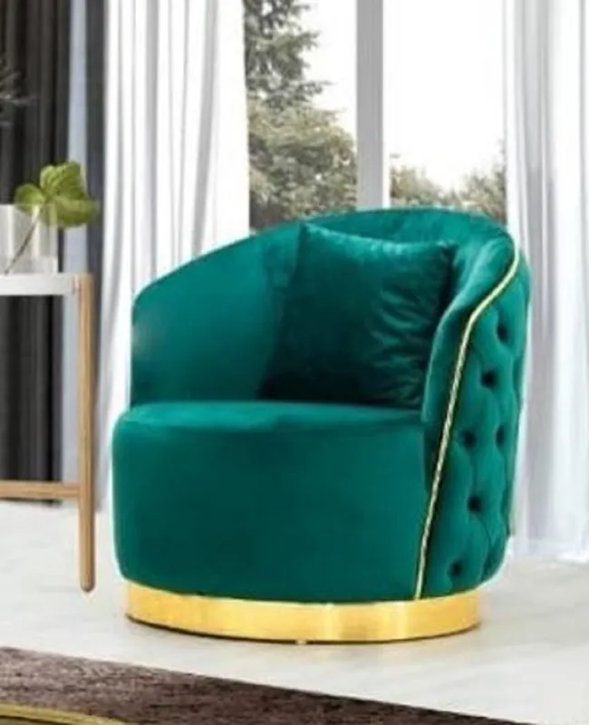 Casa Padrino fauteuil Chesterfield de luxe vert / or 90 x 95 x H. 75 cm - Fauteuil de salon moderne - Mobilier de Salon Chesterfield Sale