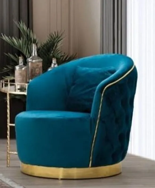 Casa Padrino fauteuil Chesterfield de luxe turquoise / or 90 x 95 x H. 75 cm - Fauteuil de salon moderne - Mobilier de Salon Chesterfield Meistverkauft