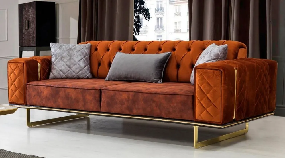 Direktkauf Casa Padrino canapé-lit de luxe orange / or 230 x 91 x H. 80 cm - Canapé de salon moderne - Meuble de Salon