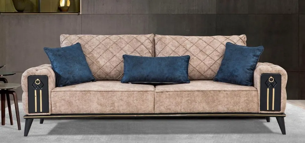 Casa Padrino canapé-lit Chesterfield de luxe beige / noir / or 220 x 90 x H. 80 cm - Canapé de salon moderne - Mobilier de Salon Chesterfield Bestpreis