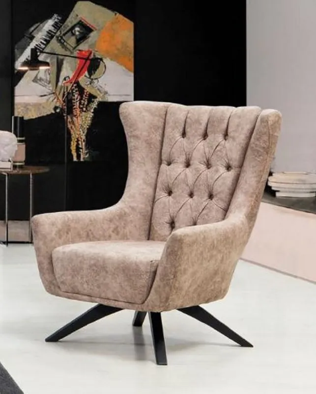 Casa Padrino fauteuil Chesterfield de luxe beige / noir 75 x 90 x H. 95 cm - Fauteuil de salon moderne - Mobilier de Salon Chesterfield Must-Have
