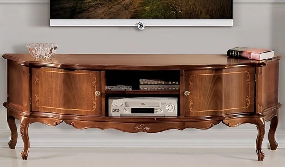 Direktkauf Casa Padrino armoire TV baroque de luxe marron - Buffet en bois massif artisanal avec 2 portes - Mobilier de salon baroque - Qualité de Luxe - Fabriqué en Italie