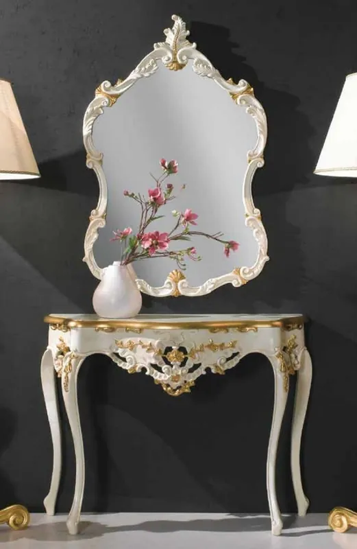 Markenware Casa Padrino console miroir baroque de luxe ivoire / or - Console baroque avec miroir mural - Magnifique Mobilier Baroque Hôtel & Château - Qualité de Luxe - Fabriqué en Italie