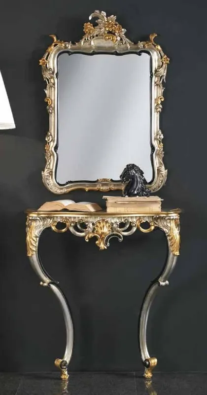 Casa Padrino console miroir baroque de luxe argent / or - Magnifique console baroque avec miroir mural - Mobilier Baroque Hôtel & Château - Qualité de Luxe - Fabriqué en Italie Angebot