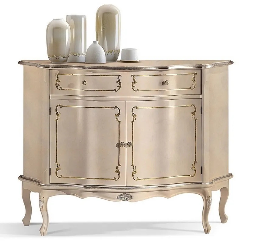 Casa Padrino buffet baroque de luxe beige / argent / or - Magnifique armoire en bois massif avec 2 portes et tiroir - Mobilier de Salon & Hôtel Baroque - Qualité de Luxe - Fabriqué en Italie Nur Heute