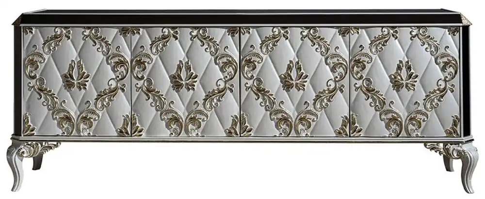 Casa Padrino buffet baroque de luxe blanc / or / noir - Magnifique armoire en bois massif avec 4 portes - Meuble Baroque Preis Gesenkt