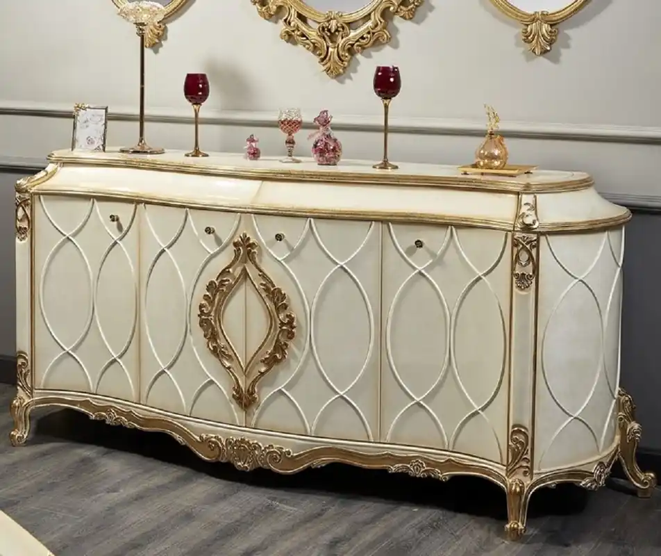 Jetzt Kaufen Casa Padrino buffet baroque de luxe blanc / or antique - Magnifique armoire en bois massif avec 4 portes et 2 tiroirs - Meuble Baroque