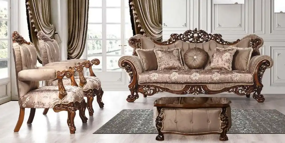 Neu Im Sortiment Casa Padrino ensemble de salon baroque de luxe gris / marron / or - 2 Canapés Baroques avec Motif & 2 Fauteuils Baroques avec Motif & 1 Table Basse Baroque - Meuble de salon baroque