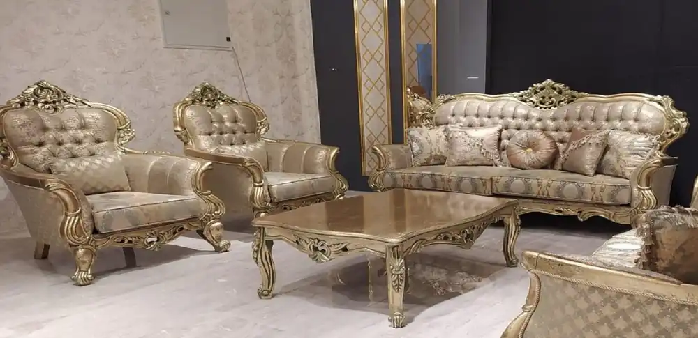 Casa Padrino ensemble de salon baroque de luxe or / vert / or - 2 Canapés Baroques avec Motif & 2 Fauteuils Baroques avec Motif & 1 Table Basse Baroque - Meuble de salon baroque Jetzt Bestellen