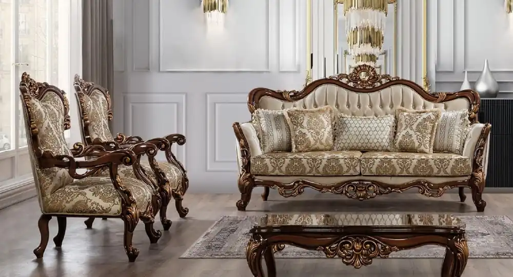 Casa Padrino ensemble de salon baroque de luxe beige / marron / cuivre - 2 Canapés Baroques avec Motif & 2 Fauteuils Baroques avec Motif & 1 Table Basse Baroque - Meuble de salon baroque Rabatt