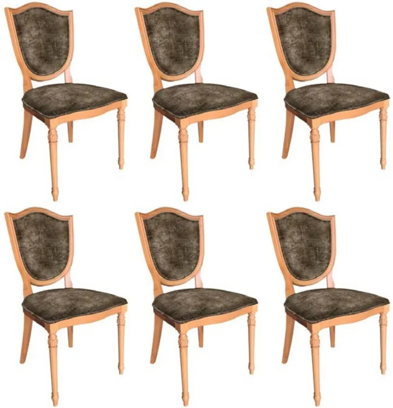 Casa Padrino ensemble de chaises de salle à manger Art Déco gris / naturelle - 6 Chaises de cuisine Art Déco fait main - Meubles de salle à manger Art Déco Sonderaktion