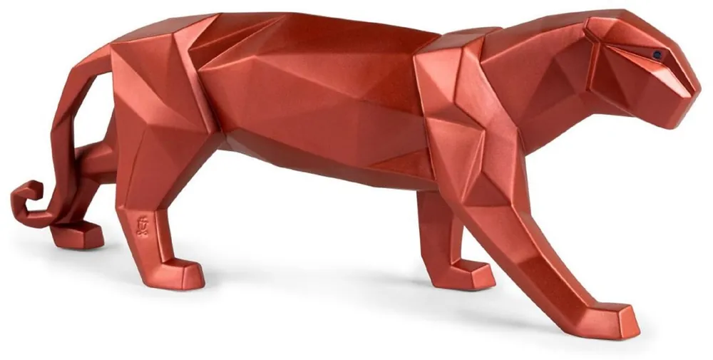 Casa Padrino sculpture en porcelaine de luxe panthère rouge métallique 50 x 12 x H. 19 cm - Figurine décorative fabriqué à la main en porcelaine espagnole de la plus haute qualité Nur Heute