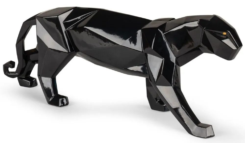 Preis Gesenkt Casa Padrino sculpture en porcelaine de luxe panthère noir glacé 50 x 12 x H. 19 cm - Figurine décorative fabriqué à la main en porcelaine espagnole de la plus haute qualité