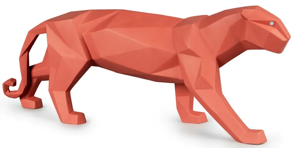 Casa Padrino sculpture en porcelaine de luxe panthère rouge corail mat 50 x 12 x H. 19 cm - Figurine décorative fabriqué à la main en porcelaine espagnole de la plus haute qualité Nur Heute