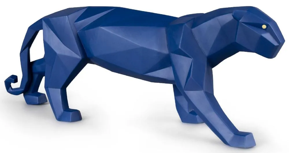 Aktuell Casa Padrino sculpture en porcelaine de luxe panthère bleu mat 50 x 12 x H. 19 cm - Figurine décorative fabriqué à la main en porcelaine espagnole de la plus haute qualité