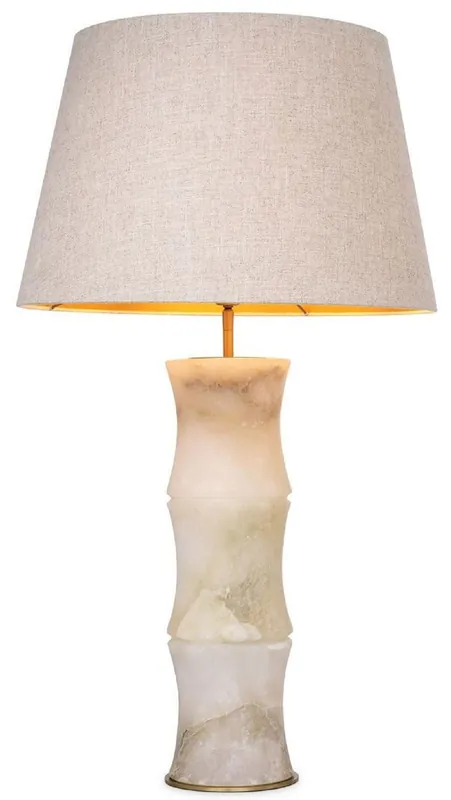 Markenprodukt Casa Padrino lampe de table de luxe albâtre / laiton antique / beige Ø 38 x H. 88 cm - Lampe de bureau moderne en albâtre aspect bambou - Collection de Luxe