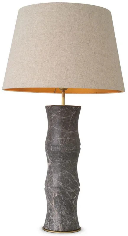 Casa Padrino lampe de table de luxe gris / laiton antique / beige Ø 38 x H. 88 cm - Lampe de bureau moderne en marbre aspect bambou - Collection de Luxe Neue Kollektion