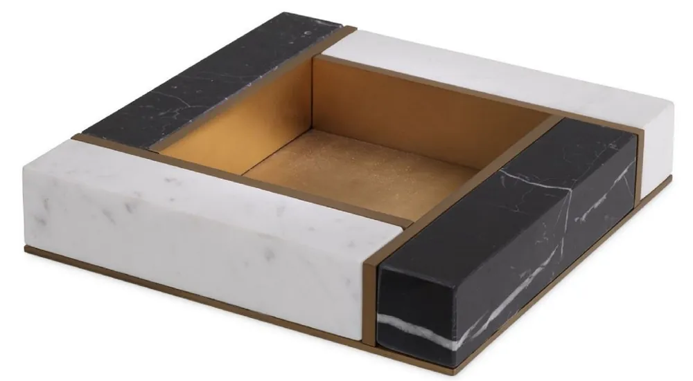 Top-Angebot Casa Padrino plateau de service de luxe en marbre noir / blanc / laiton antique 20 x 20 x H. 4 cm - Accessoires de gastronomie de luxe