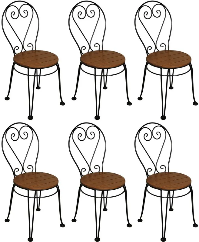 Letzte Chance Casa Padrino ensemble de 6 chaises de jardin Art Nouveau marron / noir 40 x 40 x H. 92 cm - Élégantes chaises en fer forgé avec assise en bois massif - Mobilier de Jardin & Gastronomie