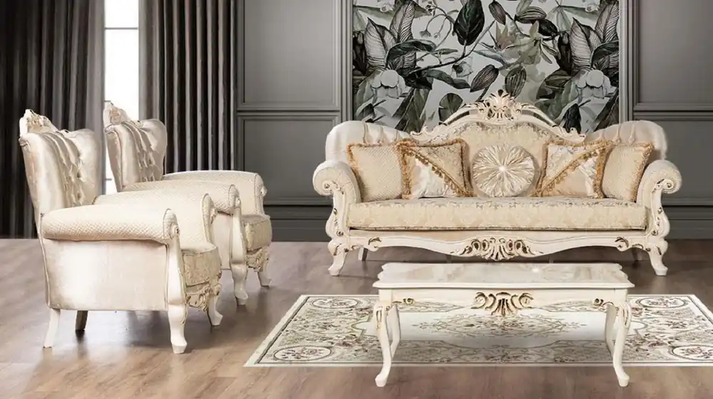 Abverkauf Casa Padrino ensemble de salon baroque de luxe or / crème / or - 2 Canapés Baroques avec Motif & 2 Fauteuils Baroques avec Motif & 1 Table Basse Baroque - Meuble de salon baroque
