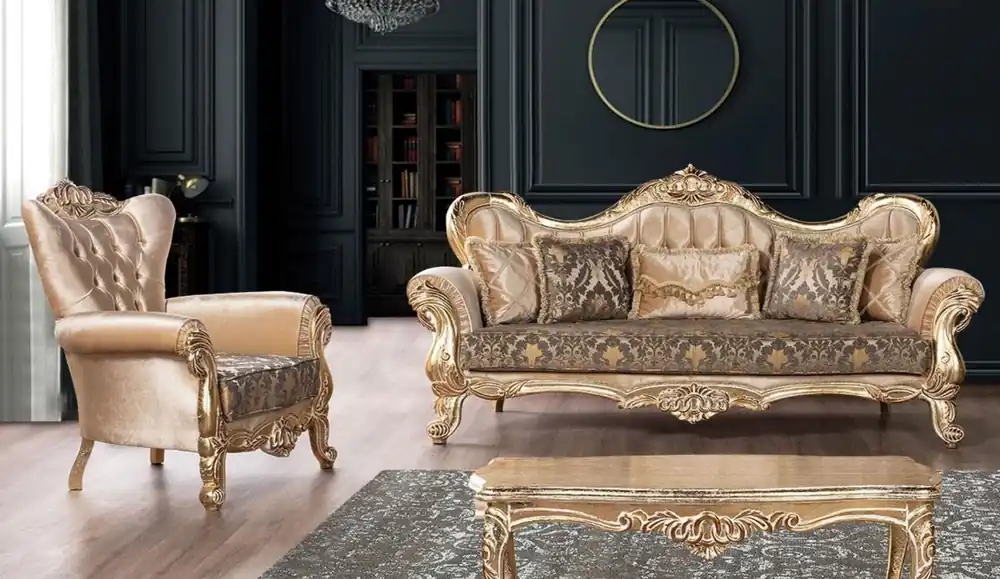 Casa Padrino ensemble de salon baroque de luxe beige / noir / or - 2 Canapés Baroques avec Motif & 2 Fauteuils Baroques avec Motif & 1 Table Basse Baroque - Meuble de salon baroque Jetzt Bestellen