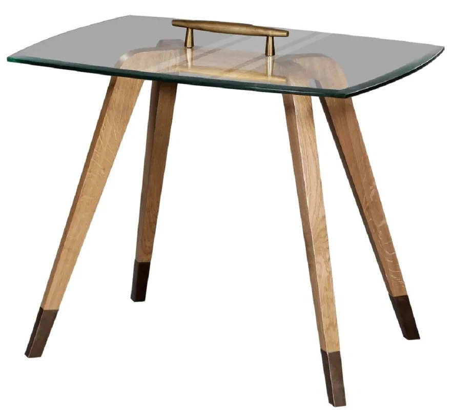 Casa Padrino table d'appoint de luxe naturel / marron / laiton 60 x 40 x H. 53 cm - Table moderne avec plateau en verre et poignée - Meuble de salon - Collection de Luxe Wochenendangebot