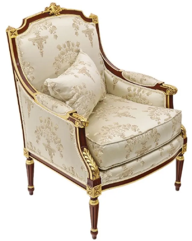 Casa Padrino fauteuil trône de salon baroque avec motif élégant crème / marron foncé / or - Mobilier de salon baroque Neue Ware