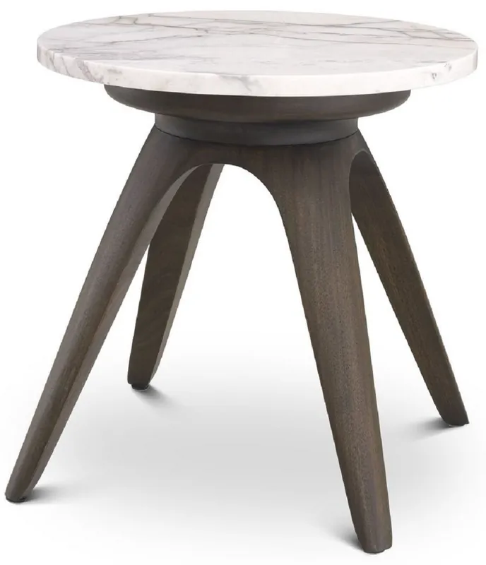 Super-Preis Casa Padrino table d'appoint de luxe moka / blanc-lilas Ø 40 x H. 41 cm - Table ronde en acajou avec plateau en marbre - Meubles de salon - Meubles de Luxe